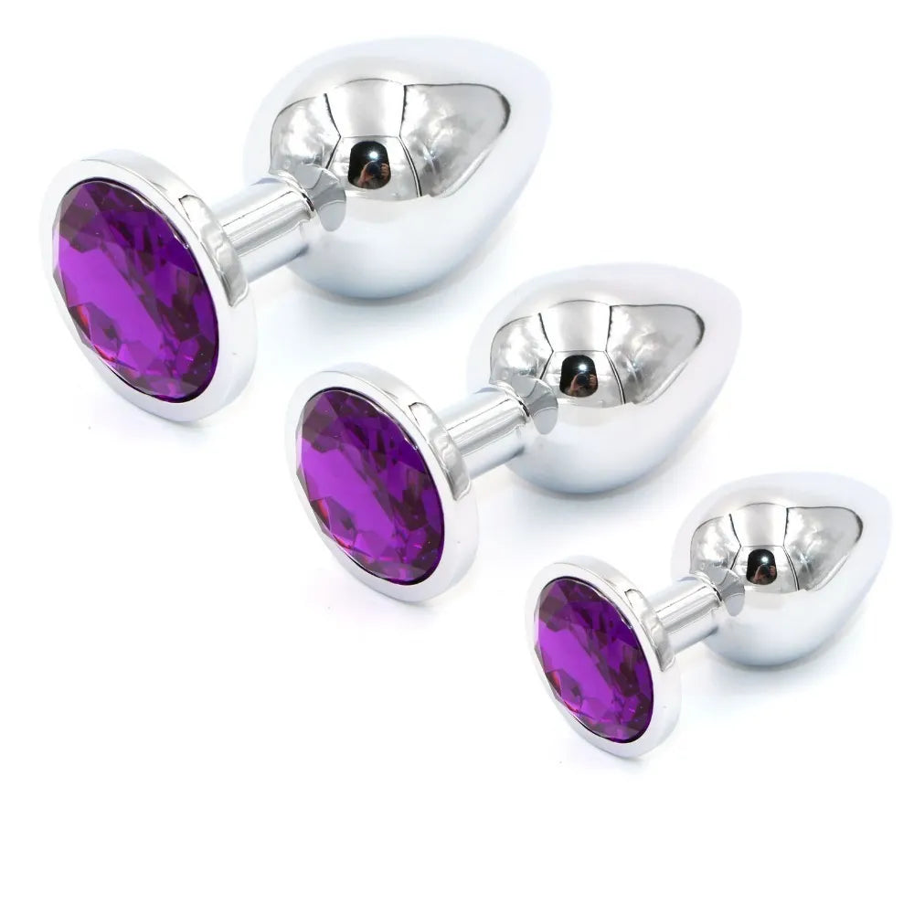 3-Piece Stainless Steel Jewel Butt Plug Set (Small, Medium, Large)