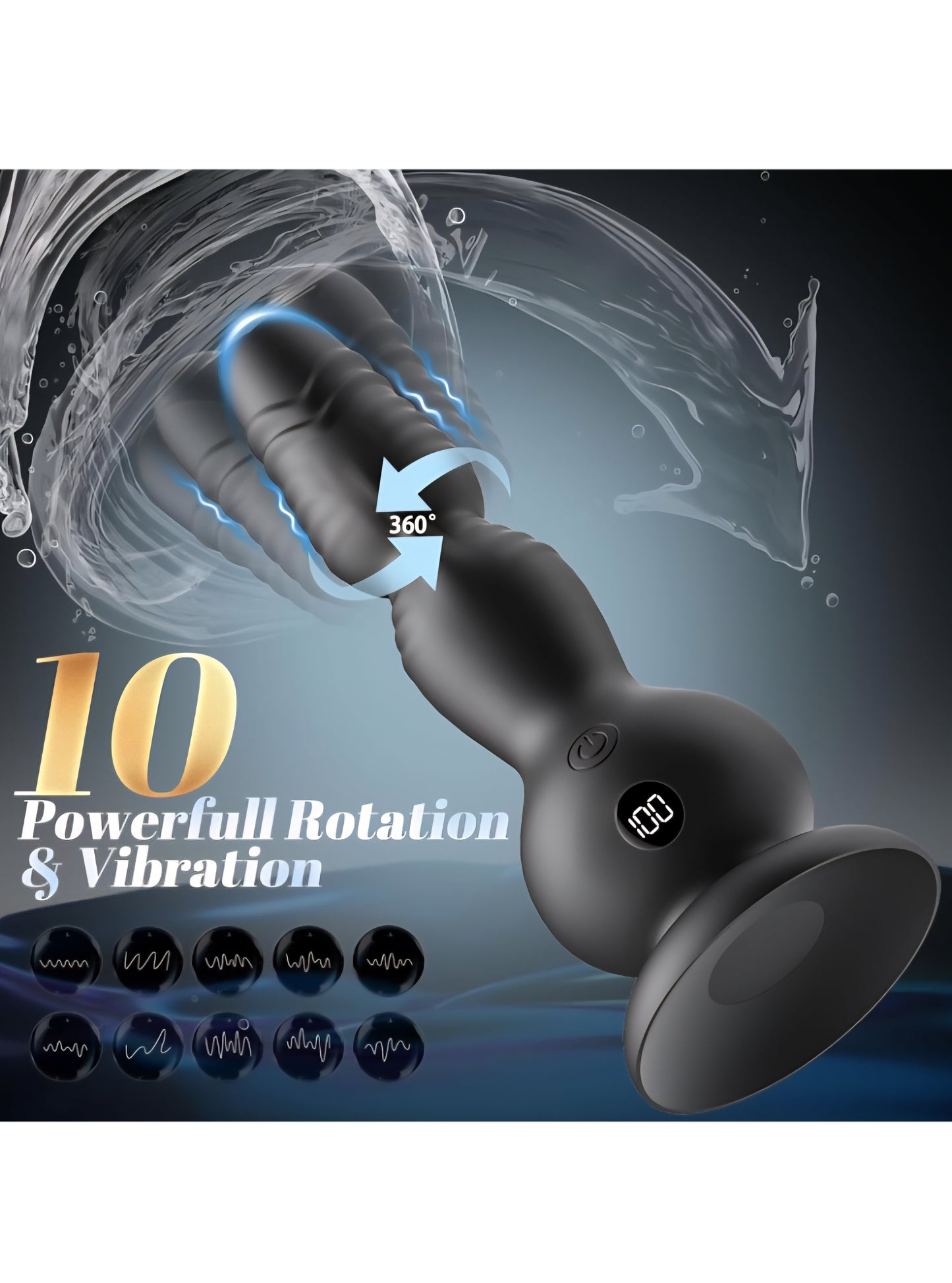 360°Rotation Anal Vibrators Prostate Massager, 10 Modes Rotating Vibrating Anal Beads LED Display Butt Plug with Remote Control, Strap-on Anal Sex Toys with Strong Suction Cup Adult Toys for Men