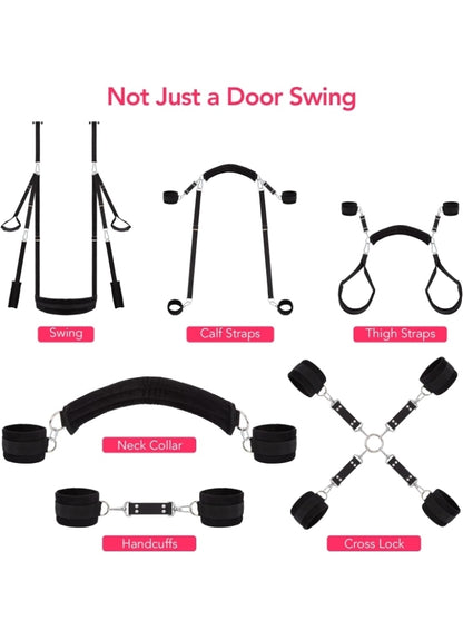 Sex Swing BDSM Bondage Restraints Kit-UTIMI 2 in 1 Door Swing & Sex Restraints Wrist & Thigh Ankle Restraint Cuffs Neck to Leg Sex Toy w/Handcuffs & Leg Straps Adult Sex Toys Couples，Black Sm Sets