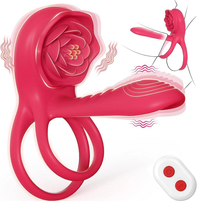 Rose Vibrating Cock Ring with G-Spot Stimulator & Testicle Loop for Couples