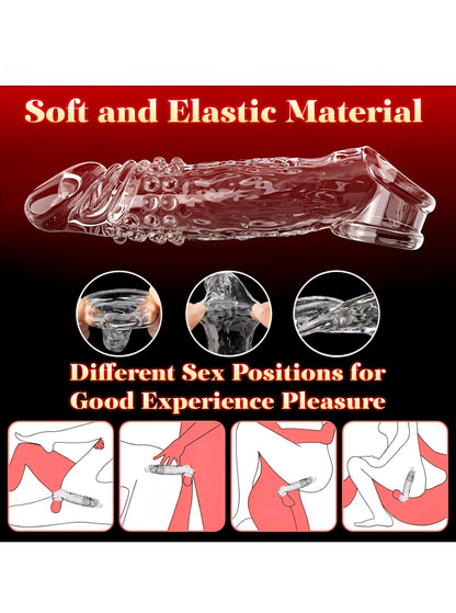 Penis Sleeve with Cock Ring Sex Toys for Male, Ultra-Soft Silicone Cock Sleeve, Reusable Penis Cuff Thickened Testicle Ring Male Adult Toys, Penis Extender and Penis Enlarger for MenPenis Sleeve with Cock Ring Sex Toys for Male, Ultra-Soft Silicone Cock S