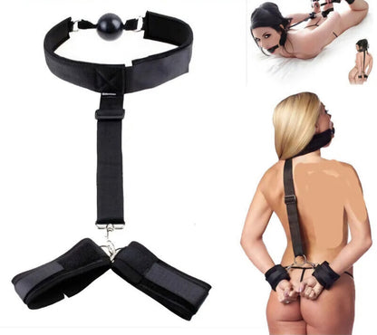 SM Games Sex Toys Sex Furniture Mouth to Wrist Behind Back Bondage Restraints,Black Silicone Play Restraints Kit，Adjustable BDSM Set for Adult Couples Sweater Yoga