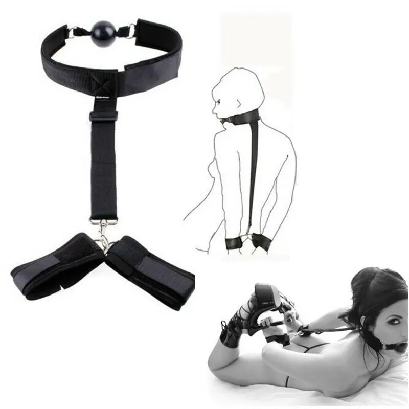 SM Games Sex Toys Sex Furniture Mouth to Wrist Behind Back Bondage Restraints,Black Silicone Play Restraints Kit，Adjustable BDSM Set for Adult Couples Sweater Yoga