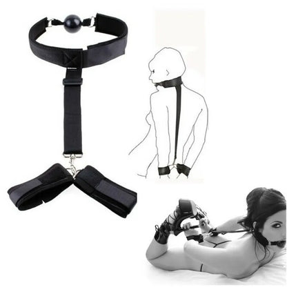 SM Games Sex Toys Sex Furniture Mouth to Wrist Behind Back Bondage Restraints,Black Silicone Play Restraints Kit，Adjustable BDSM Set for Adult Couples Sweater Yoga